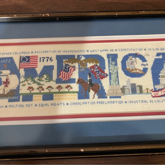American Heritage Cross-Stitch in Blue Frame Patriotic - Picture 4 of 9